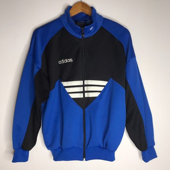 Adidas Men’s Small Track Jacket Trefoil Logo Collar Black Blue - Picture 1 of 9